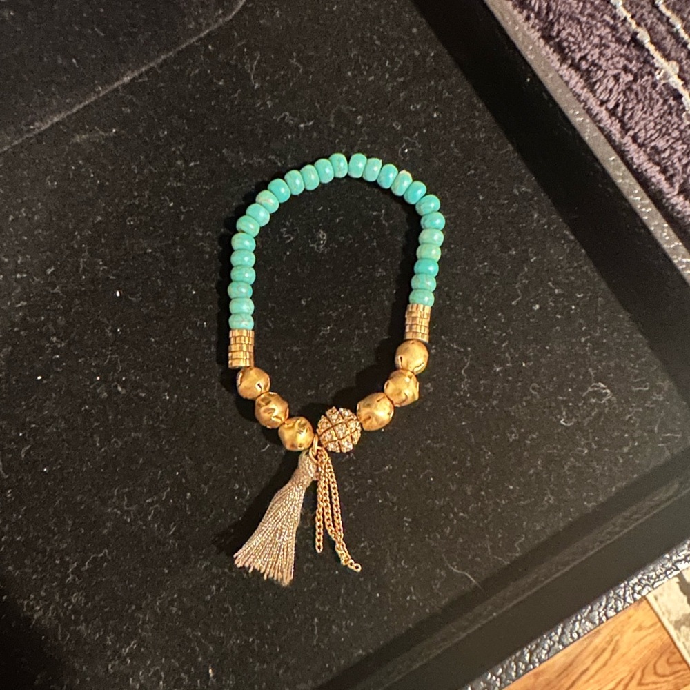 Gold and Turquoise Beaded Bracelet